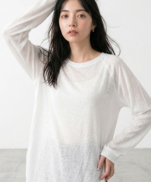 CRB(シーアールビー)の「スラブラグランロンT(Tシャツ/カットソー・レディース・ブラック/グレー/オフホワイト・F)」の2枚目の写真