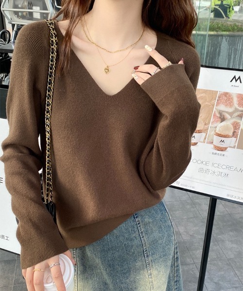 yuue' ( wear )（ユーイ）の「Vネックリブニットトップス/きれいめオフィスカジュアル（ニット/セーター・レディース・アイボリー/ホワイト/グレー/ダークブラウン/ブラック・FREE）」の22枚目の写真