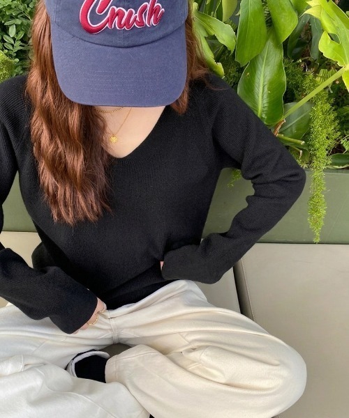 yuue' ( wear )（ユーイ）の「Vネックリブニットトップス/きれいめオフィスカジュアル（ニット/セーター・レディース・アイボリー/ホワイト/グレー/ダークブラウン/ブラック・FREE）」の14枚目の写真