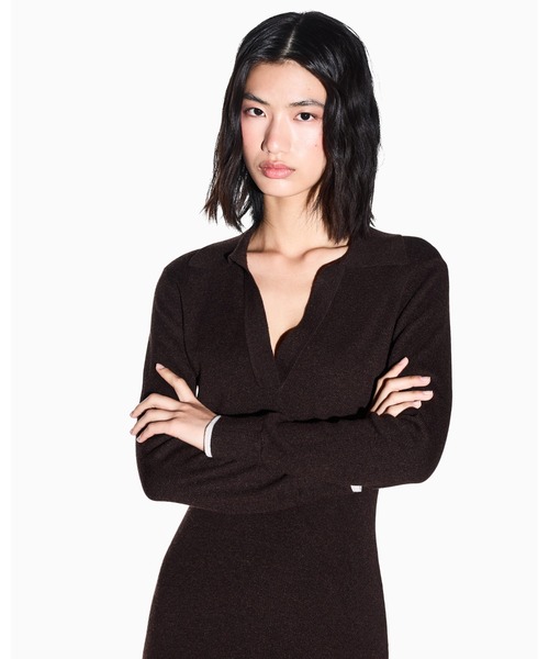 ARMANI EXCHANGE(アルマーニエクスチェンジ)の「【A|X アルマーニ エクスチェンジ】ウール混 ニットポロマキシワンピース(ワンピース・レディース・ダークブラウン/ホワイト・LARGE/MEDIUM/SMALL/X-LARGE/X-SMALL)」の5枚目の写真