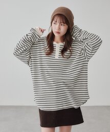 【Enlude】ワッフルボーダーヘンリーネックロンT《ユニセックス》
