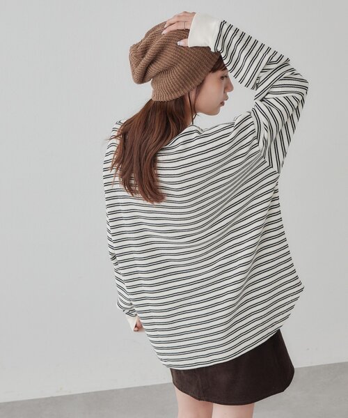 DISCOAT(ディスコート)の「【Enlude】ワッフルボーダーヘンリーネックロンT《ユニセックス》(Tシャツ/カットソー・レディース・ネイビー/アイボリー・MEDIUM/LARGE)」の16枚目の写真