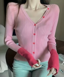 配色リブニットカーディガン