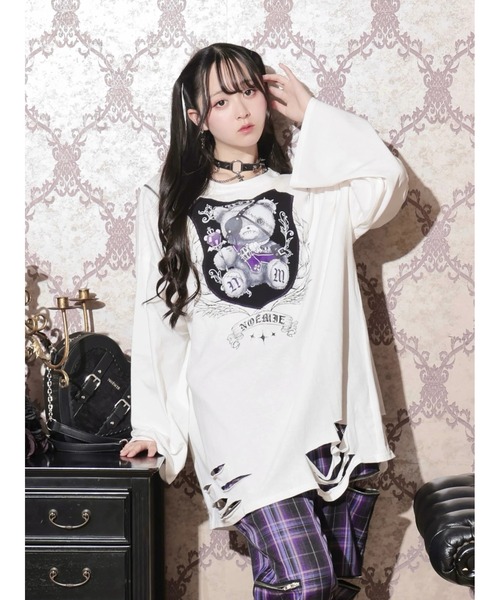 NOEMIE(ノエミー)の「病みくまエンブレムダメージユニセックスTシャツ(Tシャツ/カットソー・レディース・オフホワイト/ブラック/パープル・M)」の2枚目の写真