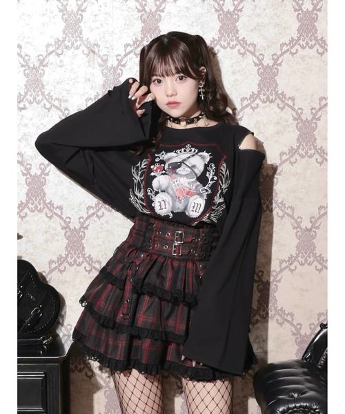 NOEMIE(ノエミー)の「病みくまエンブレムダメージユニセックスTシャツ(Tシャツ/カットソー・レディース・オフホワイト/ブラック/パープル・M)」の1枚目の写真