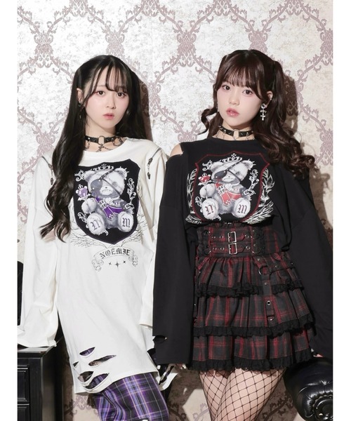 NOEMIE(ノエミー)の「病みくまエンブレムダメージユニセックスTシャツ(Tシャツ/カットソー・レディース・オフホワイト/ブラック/パープル・M)」の4枚目の写真