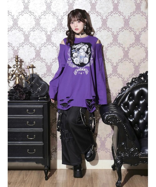 NOEMIE(ノエミー)の「病みくまエンブレムダメージユニセックスTシャツ(Tシャツ/カットソー・レディース・オフホワイト/ブラック/パープル・M)」の7枚目の写真