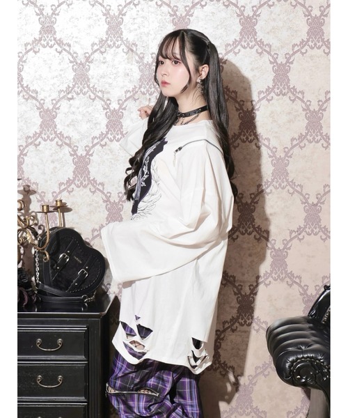 NOEMIE(ノエミー)の「病みくまエンブレムダメージユニセックスTシャツ(Tシャツ/カットソー・レディース・オフホワイト/ブラック/パープル・M)」の11枚目の写真