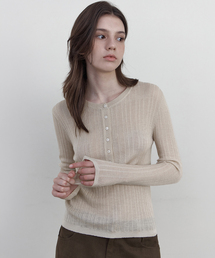 ベロ リブ ヘンリーネック ニット_LIGHT BEIGE(WCB6KN115)