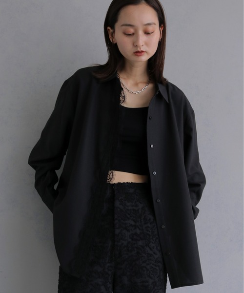 &g'aime(アンジェム)の「【&g'aime 】レース付きオーバーシャツ Lace Trimmed Over Shirt(シャツ/ブラウス・レディース・アイボリー/ブラック/チャコールグレー・FREE)」の15枚目の写真