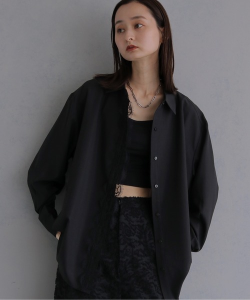 &g'aime(アンジェム)の「【&g'aime 】レース付きオーバーシャツ Lace Trimmed Over Shirt(シャツ/ブラウス・レディース・アイボリー/ブラック/チャコールグレー・FREE)」の16枚目の写真