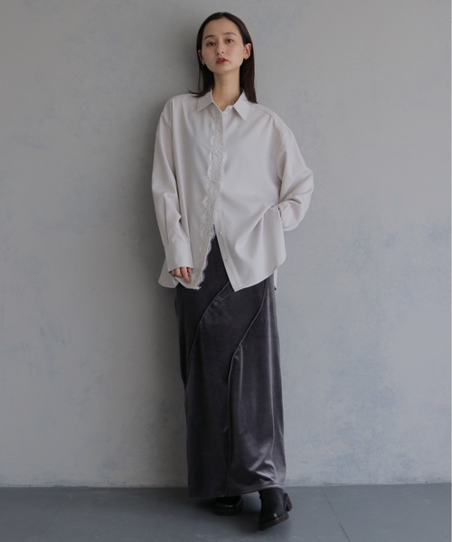 &g'aime(アンジェム)の「【&g'aime 】レース付きオーバーシャツ Lace Trimmed Over Shirt(シャツ/ブラウス・レディース・アイボリー/ブラック/チャコールグレー・FREE)」の11枚目の写真