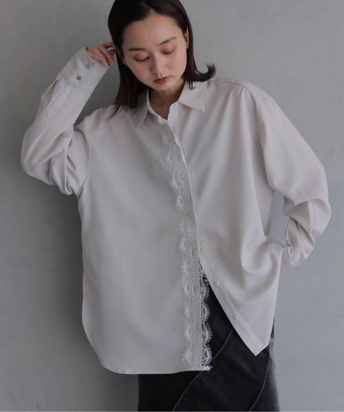 &g'aime(アンジェム)の「【&g'aime 】レース付きオーバーシャツ Lace Trimmed Over Shirt(シャツ/ブラウス・レディース・アイボリー/ブラック/チャコールグレー・FREE)」の6枚目の写真