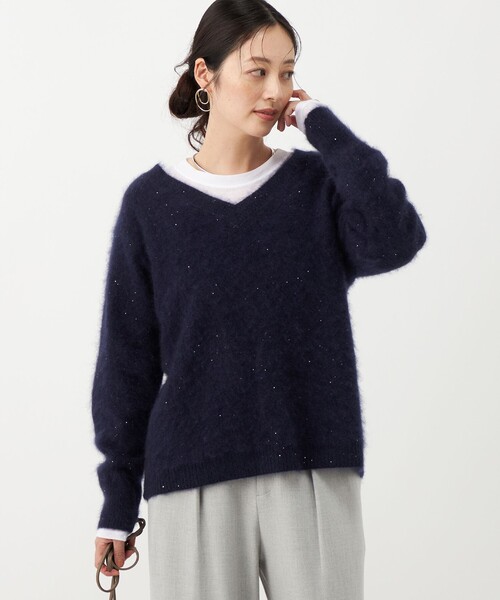 NOLLEY’S(ノーリーズ)の「ウールファースパンコールVネックプルオーバー(ニット/セーター・レディース・ラベンダー/ダークネイビー・38)」の14枚目の写真