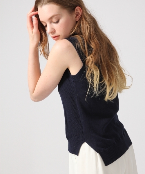 HARE（ハレ）の「12Ｇサイドリブニットベスト(HARE)（ニット/セーター・レディース・ネイビー/ホワイト/グリーン・FREE）」の5枚目の写真