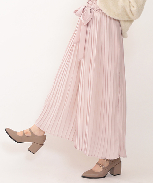 one after another NICE CLAUP（ワンアフターアナザーナイスクラップ）の「ウエストリボンプリーツガウチョ（その他パンツ・レディース・グレー/チャコールグレー/ベージュ/ピンク・FREE）」の4枚目の写真