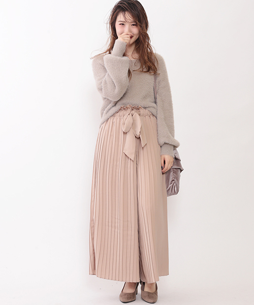 one after another NICE CLAUP（ワンアフターアナザーナイスクラップ）の「ウエストリボンプリーツガウチョ（その他パンツ・レディース・グレー/チャコールグレー/ベージュ/ピンク・FREE）」の5枚目の写真