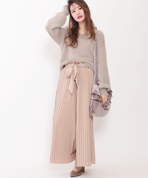 one after another NICE CLAUP（ワンアフターアナザーナイスクラップ）の「ウエストリボンプリーツガウチョ（その他パンツ・レディース・グレー/チャコールグレー/ベージュ/ピンク・FREE）」の6枚目の写真