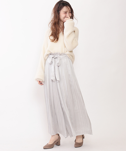 one after another NICE CLAUP（ワンアフターアナザーナイスクラップ）の「ウエストリボンプリーツガウチョ（その他パンツ・レディース・グレー/チャコールグレー/ベージュ/ピンク・FREE）」の8枚目の写真