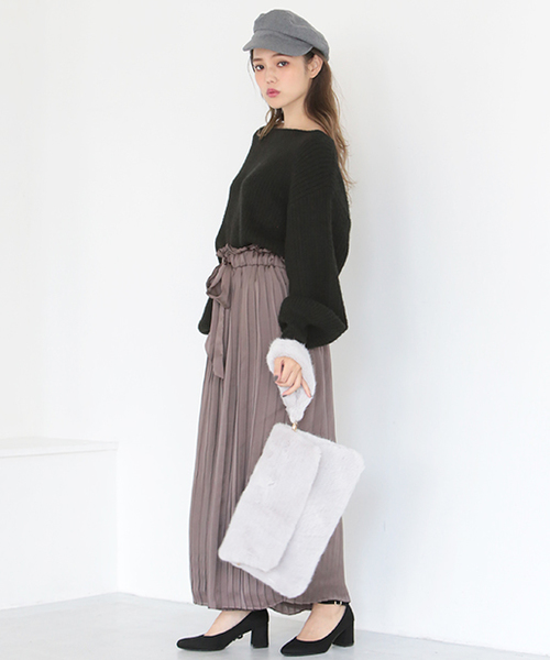 one after another NICE CLAUP（ワンアフターアナザーナイスクラップ）の「ウエストリボンプリーツガウチョ（その他パンツ・レディース・グレー/チャコールグレー/ベージュ/ピンク・FREE）」の13枚目の写真