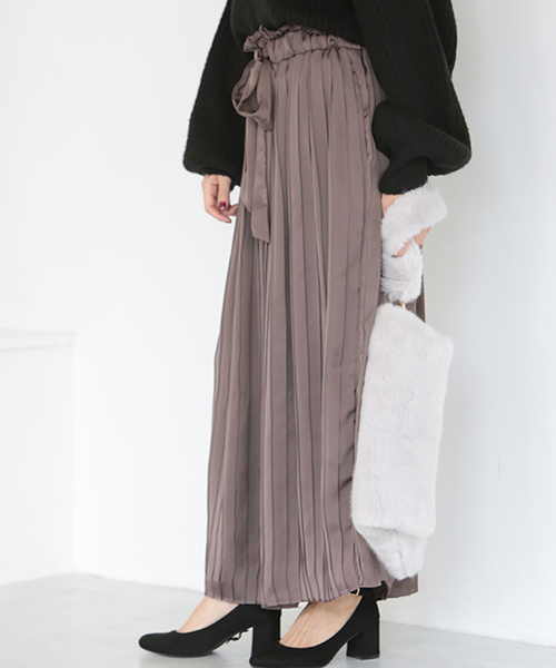 one after another NICE CLAUP（ワンアフターアナザーナイスクラップ）の「ウエストリボンプリーツガウチョ（その他パンツ・レディース・グレー/チャコールグレー/ベージュ/ピンク・FREE）」の14枚目の写真