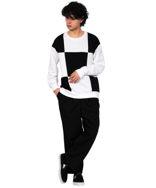 ８(eight)（エイト）の「ストライプ ワイドパンツ スラックス （スラックス・メンズ・ブラック/ネイビー/ストライプ・LARGE/MEDIUM）」の4枚目の写真