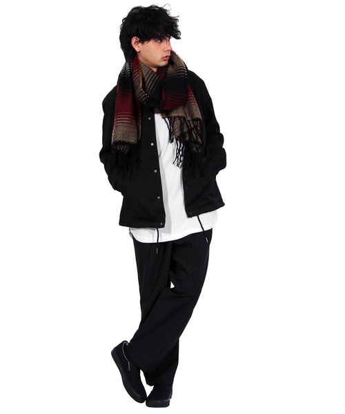 ８(eight)（エイト）の「ストライプ ワイドパンツ スラックス （スラックス・メンズ・ブラック/ネイビー/ストライプ・LARGE/MEDIUM）」の6枚目の写真
