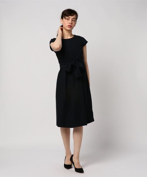 TRANS CONTINENTS(トランスコンチネンツ)の「ダブルクロス フレンチスリーブワンピース(ワンピース)」|ネイビー