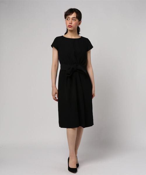 TRANS CONTINENTS(トランスコンチネンツ)の「ダブルクロス フレンチスリーブワンピース(ワンピース)」|ブラック