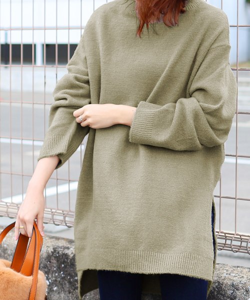 reca（レカ）の「ゆったりスリット入りスタンドネックチュニックワンピース（ワンピース・レディース・グレー/グレー系その他/ブラウン・FREE）」の12枚目の写真