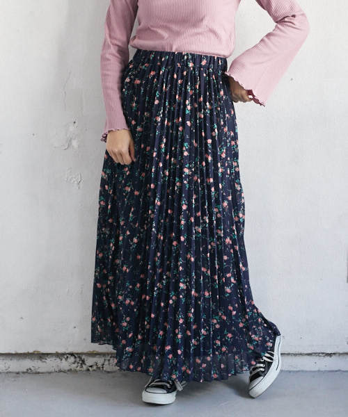 PairPair（ペアペア）の「花柄シフォンプリーツスカート（スカート・レディース・ネイビー/アイボリー・FREE）」の20枚目の写真