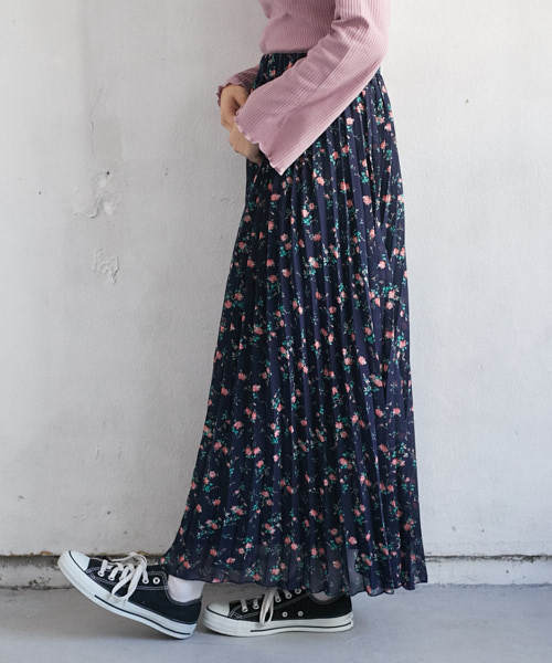 PairPair（ペアペア）の「花柄シフォンプリーツスカート（スカート・レディース・ネイビー/アイボリー・FREE）」の13枚目の写真