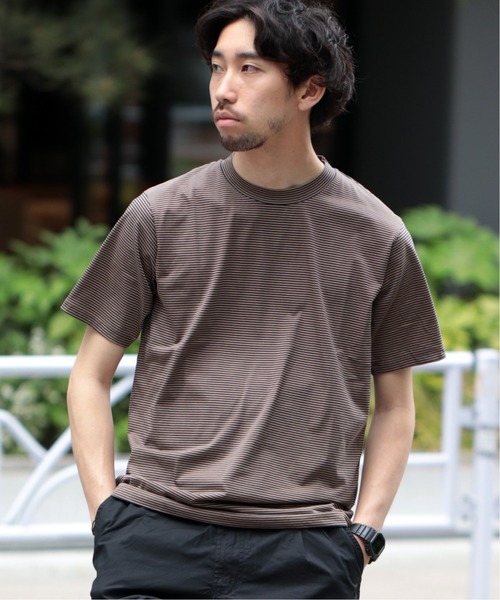 EDIFICE（エディフィス）の「72/2 サイロハイゲージ ボーダークルーネック ショートスリーブ（Tシャツ/カットソー・メンズ・ネイビー/ブラック/ブラック系その他/キャメル・SMALL/MEDIUM/LARGE/X-LARGE）」の4枚目の写真