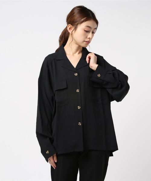 トップスオープンカラービッグシルエットサファリシャツ シャツ ブラウス Styleblock スタイルブロック のファッション