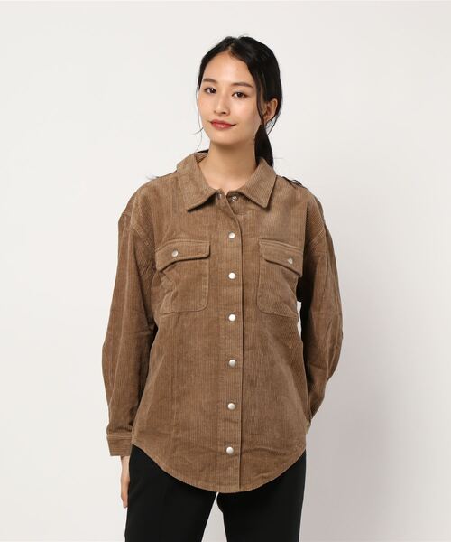 STYLEBLOCK(スタイルブロック)の「プリントパッチ付き後ろボタンコーデュロイオーバーサイズシャツ(シャツ/ブラウス・レディース・アイボリー/ピンク系その他/ライトパープル/サンドベージュ・M)」の10枚目の写真