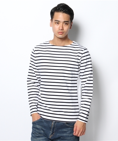 EDIFICE（エディフィス）の「リバースウィーブボーダーB/N L/S（Tシャツ/カットソー・メンズ・ネイビー/ホワイト・MEDIUM/SMALL/LARGE）」の2枚目の写真