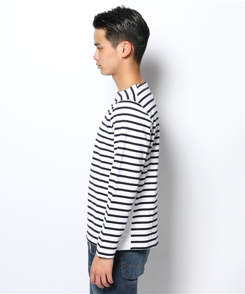 EDIFICE（エディフィス）の「リバースウィーブボーダーB/N L/S（Tシャツ/カットソー・メンズ・ネイビー/ホワイト・MEDIUM/SMALL/LARGE）」の9枚目の写真