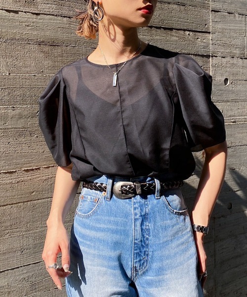 PAGEBOY（ページボーイ）の「シアーボリュームスリーブブラウス（シャツ/ブラウス・レディース・オフホワイト/ブラック・FREE）」の2枚目の写真