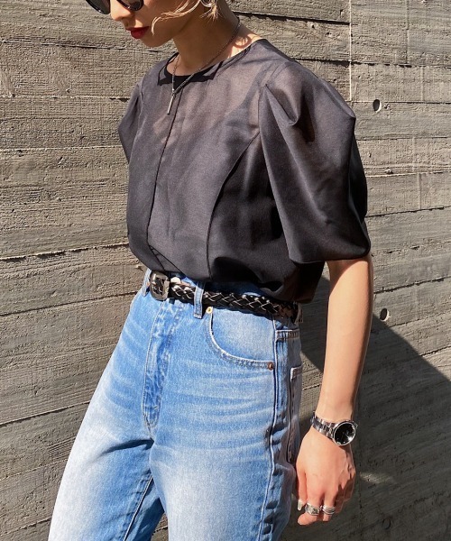 PAGEBOY（ページボーイ）の「シアーボリュームスリーブブラウス（シャツ/ブラウス・レディース・オフホワイト/ブラック・FREE）」の5枚目の写真