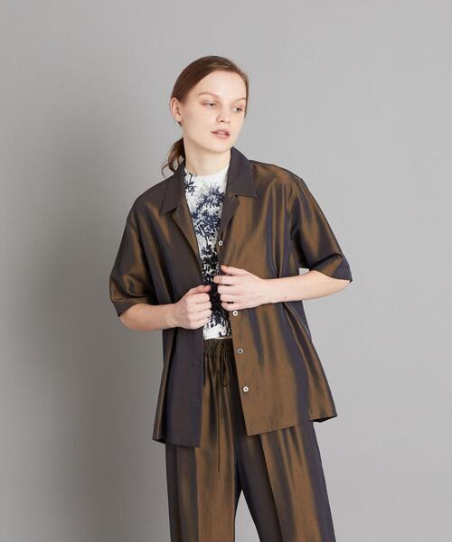 Steven Alan（スティーブンアラン）の「＜Steven Alan＞SHINY OPEN COLLAR SHIRT/シャツ（シャツ/ブラウス・レディース・ブラウン/ダークグリーン・MEDIUM/SMALL）」の2枚目の写真