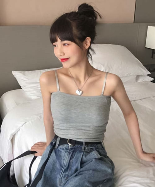 Girly Doll(ガーリードール)の「アジャスター付きベアトップ(キャミソール・レディース・ホワイト/グレー/キャメル/ブラック/カーキ・F)」の14枚目の写真