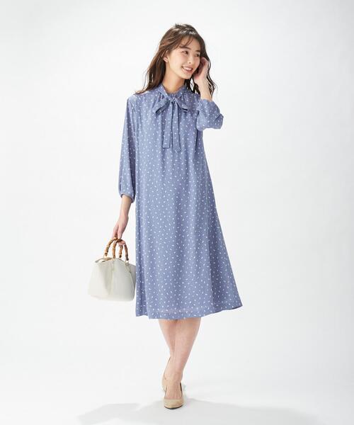 J.PRESS（ジェイプレス）の「【洗える】フェザージオメトリックプリント ワンピース（ドレス・レディース・ネイビー系5/サックスブルー系5・11/9）」の3枚目の写真