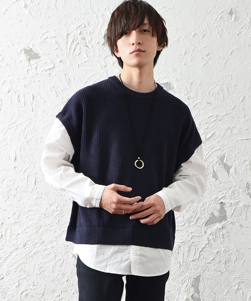 MinoriTY(マイノリティ)の「メンズ長袖シャツ+ニットベストフェイクレイヤードビッグシルエット(ニット/セーター・メンズ・ネイビー/ミント/グレー系その他・L/M)」の3枚目の写真