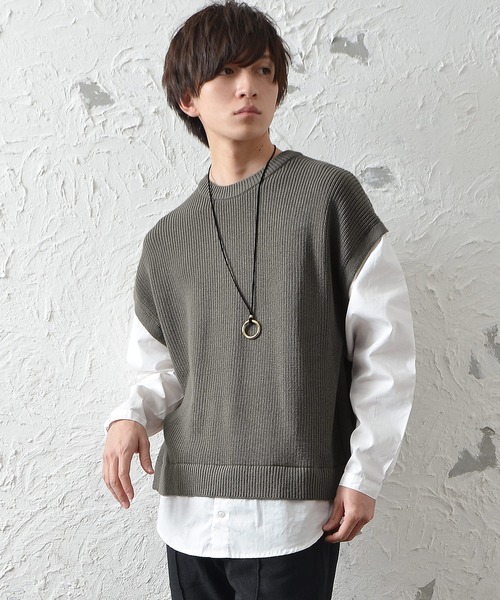 MinoriTY(マイノリティ)の「メンズ長袖シャツ+ニットベストフェイクレイヤードビッグシルエット(ニット/セーター・メンズ・ネイビー/ミント/グレー系その他・L/M)」の15枚目の写真