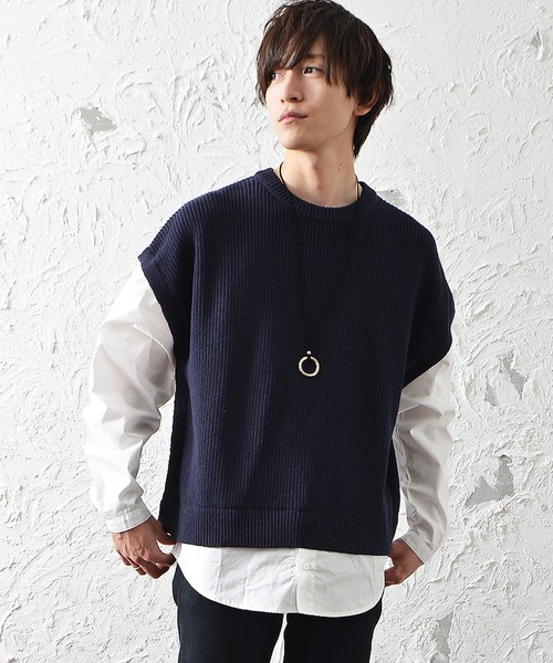 MinoriTY(マイノリティ)の「メンズ長袖シャツ+ニットベストフェイクレイヤードビッグシルエット(ニット/セーター・メンズ・ネイビー/ミント/グレー系その他・L/M)」の16枚目の写真