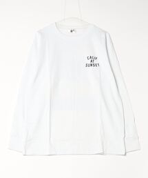 16/- 天竺 パームプリント クルーネック フロント ワンポイントプリント ロング Tシャツ