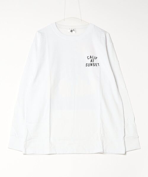 Bling Leads(ブリングリーズ)の「16/- 天竺 パームプリント クルーネック フロント ワンポイントプリント ロング Tシャツ(Tシャツ/カットソー・メンズ・ブラック/杢グレー/ホワイト/ベージュ・L/M)」の2枚目の写真