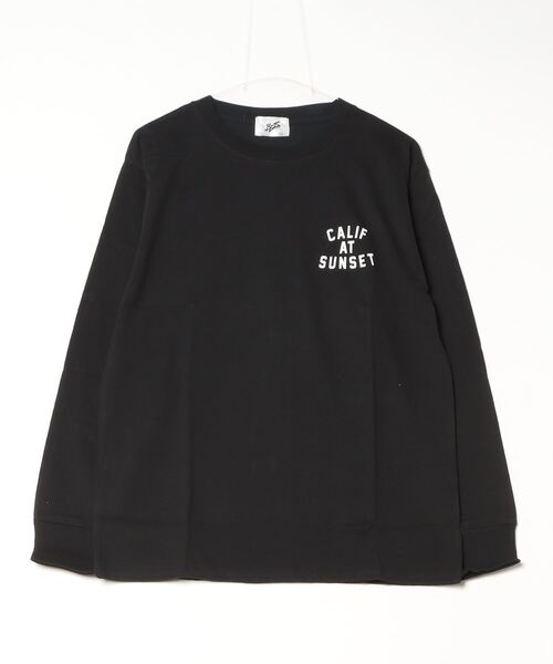 Bling Leads(ブリングリーズ)の「16/- 天竺 パームプリント クルーネック フロント ワンポイントプリント ロング Tシャツ(Tシャツ/カットソー・メンズ・ブラック/杢グレー/ホワイト/ベージュ・L/M)」の1枚目の写真