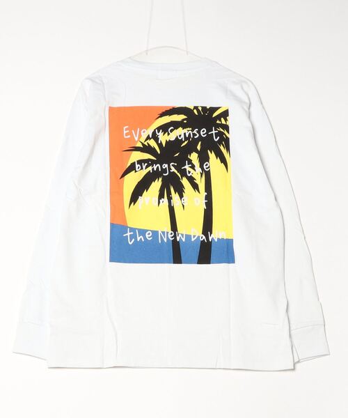 Bling Leads(ブリングリーズ)の「16/- 天竺 パームプリント クルーネック フロント ワンポイントプリント ロング Tシャツ(Tシャツ/カットソー・メンズ・ブラック/杢グレー/ホワイト/ベージュ・L/M)」の9枚目の写真