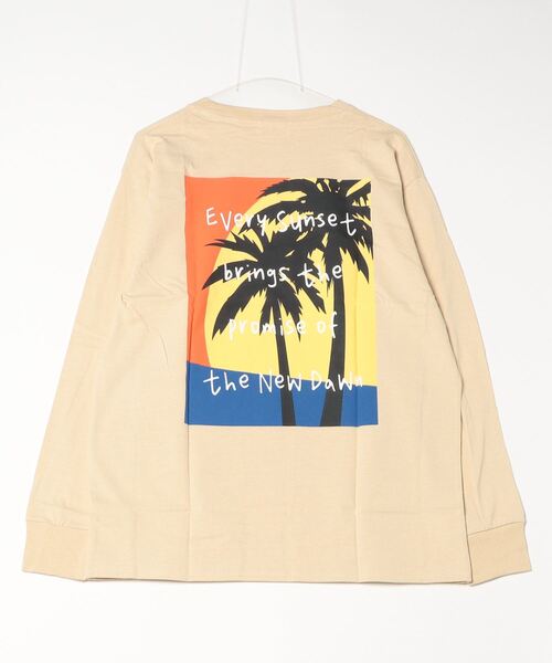 Bling Leads(ブリングリーズ)の「16/- 天竺 パームプリント クルーネック フロント ワンポイントプリント ロング Tシャツ(Tシャツ/カットソー・メンズ・ブラック/杢グレー/ホワイト/ベージュ・L/M)」の6枚目の写真